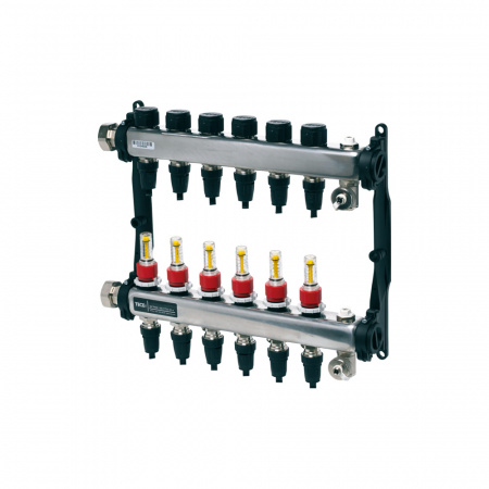 TECE  Коллектор стальной для поверхностного отопления с соединениями push-fit тип TECElogo в сборе 6 контуров  77311106