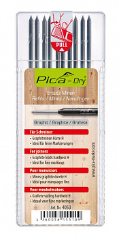 PICA-MARKER 4050 К-т грифелей для карандаша Pica - Dry (10 шт графитовые, твердость H) в кейсе