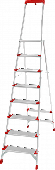 Профессиональная алюминиевая стремянка со ступенями 130 мм, складной площадкой 350×260 мм и органайзером NV 3138 артикул 3138108