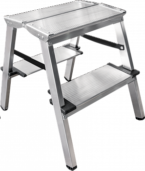 Стремянка алюминиевая двухсторонняя со ступенями 130 мм и площадкой 350×260 мм NV1127 артикул 1127202