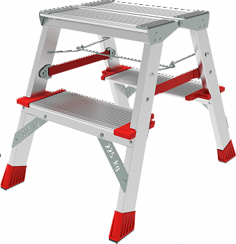 Профессиональная двухсторонняя алюминиевая стремянка со ступенями 130 мм и складной площадкой 350×260 мм NV 3127 артикул 3127202