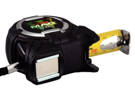 Рулетка с магнитным корпусом и зацепом W-MAG 5м/25мм, цвет черный, обрезин.корпус TAJIMA WM550MRD215K