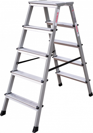 Стремянка двухсторонняя стальная с алюминиевыми ступенями и площадкой 350×260 мм NV2140 артикул 2140205