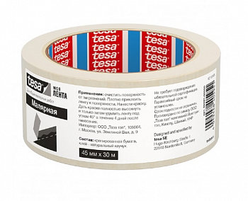 Лента малярная белая 4дн 30м:45мм  Tesa