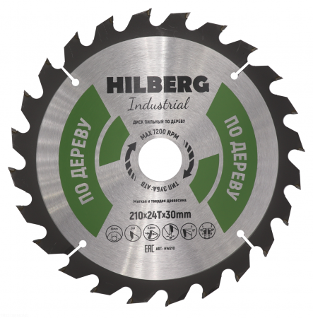 Диск пильный Hilberg Industrial Дерево 210*30*24Т HW210
