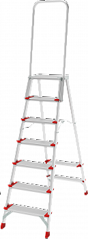 Профессиональная алюминиевая стремянка со ступенями 130 мм, складной площадкой 350×260 мм и дугой безопасности 800 мм NV 3139 артикул 3139107