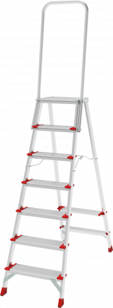 Профессиональная алюминиевая стремянка со ступенями 130 мм, складной площадкой 350×260 мм и дугой безопасности 800 мм NV 3139 артикул 3139107