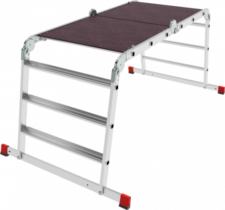 Профессиональная алюминиевая лестница-трансформер с развальцованными ступенями и помостом, ширина 800 мм NV3336