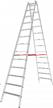 Индустриальная двухсторонняя алюминиевая стремянка с развальцованными ступенями NV5120 артикул 5120213