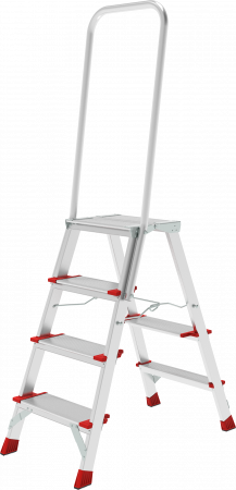 Профессиональная алюминиевая стремянка со ступенями 130 мм, складной площадкой 350×260 мм и дугой безопасности 800 мм NV 3139 артикул 3139104
