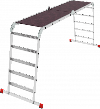 Профессиональная алюминиевая лестница-трансформер с развальцованными ступенями и помостом, ширина 650 мм NV3335 артикул 3335405
