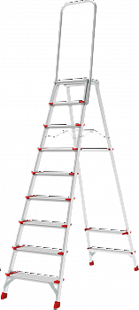 Профессиональная анодированная стремянка со ступенями 130 мм, складной площадкой 350×260 мм и дугой безопасности 800 мм NV 3139А артикул 3139109A