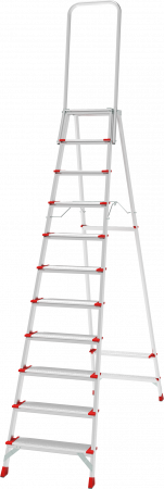 Профессиональная анодированная стремянка со ступенями 130 мм, складной площадкой 350×260 мм и дугой безопасности 800 мм NV 3139А артикул 3139111A