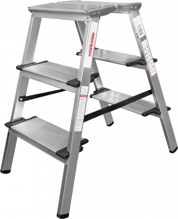Стремянка алюминиевая двухсторонняя со ступенями 130 мм и площадкой 350×260 мм NV1127 артикул 1127203