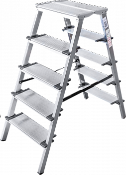 Стремянка алюминиевая двухсторонняя со ступенями 130 мм и площадкой 350×260 мм NV1127 артикул 1127205