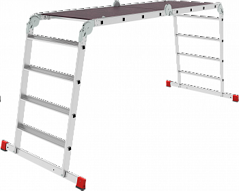 Профессиональная алюминиевая лестница-трансформер с развальцованными ступенями и помостом, ширина 650 мм NV3335 артикул 3335404