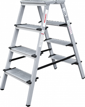 Стремянка двухсторонняя стальная с алюминиевыми ступенями 130 мм и площадкой 350×260 мм NV1147 артикул 1147204