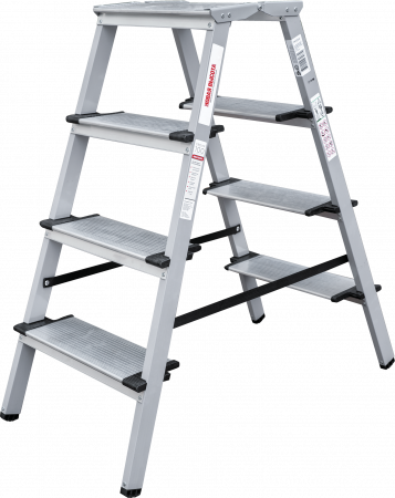 Стремянка двухсторонняя стальная с алюминиевыми ступенями 130 мм и площадкой 350×260 мм NV1147 артикул 1147204