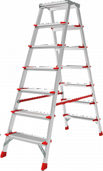 Профессиональная двухсторонняя алюминиевая стремянка со ступенями 130 мм и складной площадкой 350×260 мм NV 3127 артикул 3127207