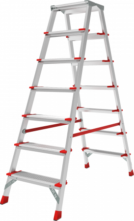 Профессиональная двухсторонняя алюминиевая стремянка со ступенями 130 мм и складной площадкой 350×260 мм NV 3127 артикул 3127207