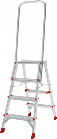 Профессиональная алюминиевая стремянка с площадкой 350×260 мм и дугой безопасности 800 мм NV 3136 артикул 3136104