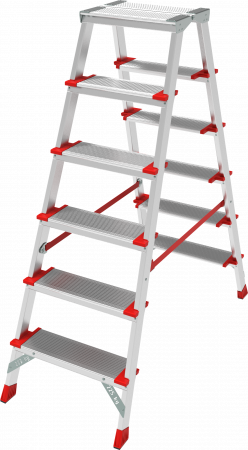 Профессиональная двухсторонняя алюминиевая стремянка со ступенями 130 мм и складной площадкой 350×260 мм NV 3127 артикул 3127206