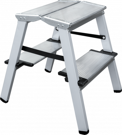 Стремянка двухсторонняя стальная с алюминиевыми ступенями 130 мм и площадкой 350×260 мм NV1147 артикул 1147202
