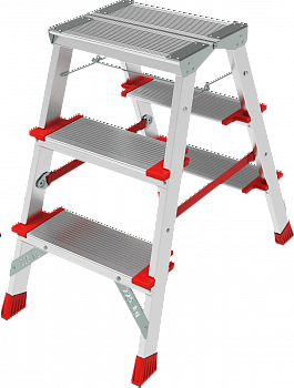 Профессиональная двухсторонняя алюминиевая стремянка со ступенями 130 мм и складной площадкой 350×260 мм NV 3127 артикул 3127203