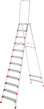 Профессиональная алюминиевая стремянка со ступенями 130 мм, складной площадкой 350×260 мм и дугой безопасности 800 мм NV 3139 артикул 3139112