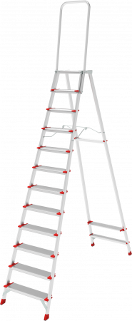 Профессиональная анодированная стремянка со ступенями 130 мм, складной площадкой 350×260 мм и дугой безопасности 800 мм NV 3139А артикул 3139112A