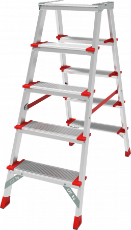 Профессиональная двухсторонняя алюминиевая стремянка со ступенями 130 мм и складной площадкой 350×260 мм NV 3127