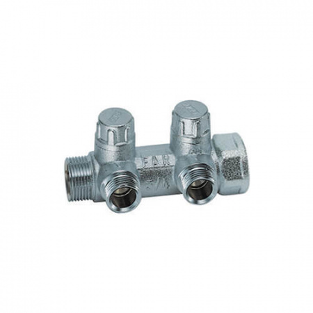 FAR  Запорный коллектор 1" (ВР-НР) 3/4" НР(EU) 2 отвода  FK 3860 134