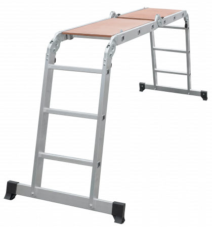 Алюминиевая четырёхсекционная шарнирная лестница-транформер с помостом, ширина 400 мм NV 1332 артикул 1332405