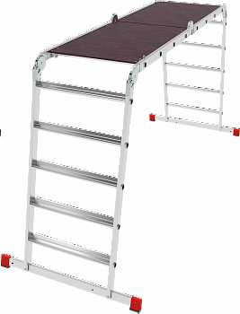 Профессиональная алюминиевая лестница-трансформер с развальцованными ступенями и помостом, ширина 650 мм NV3335 артикул 3335245