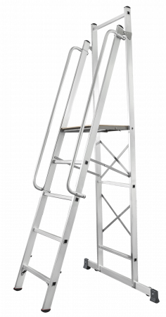 Лестница-стремянка передвижная складная с платформой 450×450 мм и поручнями NV 1540 артикул 1540104