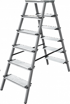 Стремянка двухсторонняя стальная с алюминиевыми ступенями 130 мм и площадкой 350×260 мм NV1147 артикул 1147206