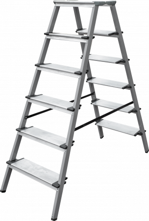 Стремянка двухсторонняя стальная с алюминиевыми ступенями 130 мм и площадкой 350×260 мм NV1147 артикул 1147206