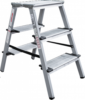 Стремянка двухсторонняя стальная с алюминиевыми ступенями 130 мм и площадкой 350×260 мм NV1147 артикул 1147203