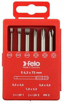 Набор бит SL/H (+/-) Industrial 73 мм в кейсе, 6 шт FELO 032 927 16