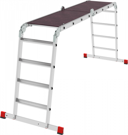Профессиональная алюминиевая лестница-трансформер с развальцованными ступенями и помостом, ширина 500 мм NV3334 артикул 3334404