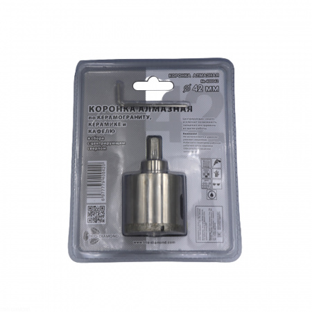 Коронка алмазная по керамике и кафелю с центрирующим сверлом 42мм 400042