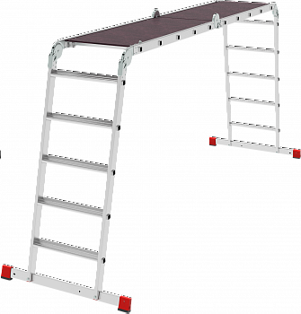 Профессиональная алюминиевая лестница-трансформер с развальцованными ступенями и помостом, ширина 500 мм NV3334 артикул 3334405