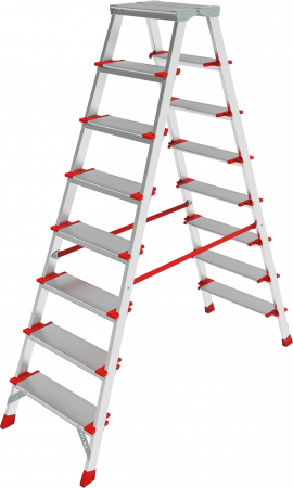 Профессиональная двухсторонняя анодированная стремянка со ступенями 130 мм и складной площадкой 350×260 мм NV 3127А артикул 3127208A