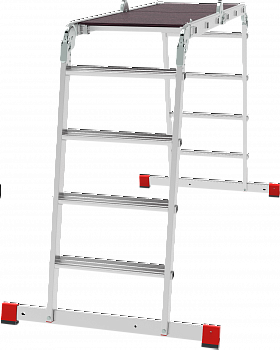Профессиональная алюминиевая лестница-трансформер с развальцованными ступенями и помостом, ширина 500 мм NV3334 артикул 3334234