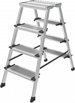 Стремянка алюминиевая двухсторонняя со ступенями 130 мм и площадкой 350×260 мм NV2127