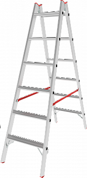 Индустриальная двухсторонняя алюминиевая стремянка с развальцованными ступенями NV5120 артикул 5120206