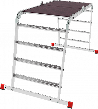 Профессиональная алюминиевая лестница-трансформер с развальцованными ступенями и помостом, ширина 800 мм NV3336 артикул 3336234