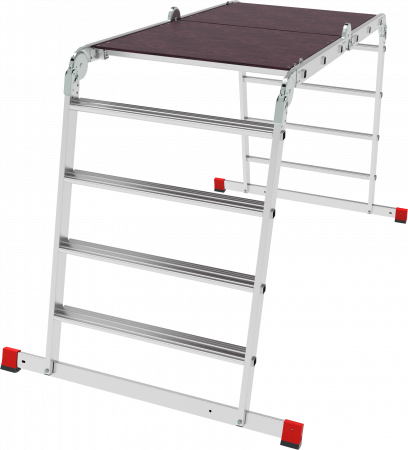 Профессиональная алюминиевая лестница-трансформер с развальцованными ступенями и помостом, ширина 800 мм NV3336 артикул 3336234