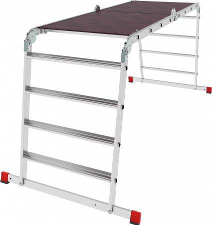 Профессиональная алюминиевая лестница-трансформер с развальцованными ступенями и помостом, ширина 800 мм NV3336 артикул 3336404