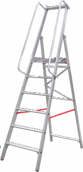 Индустриальная алюминиевая стремянка с развальцованными ступенями, площадкой 400×400 мм и поручнями NV5170 артикул 5170106